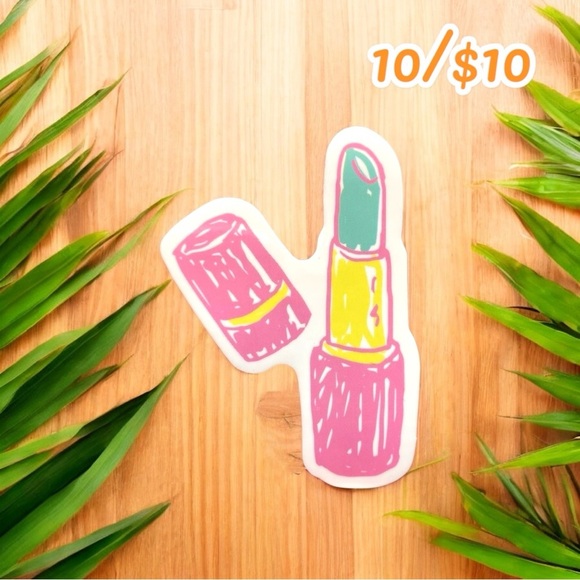 Retro Lipstick Pop Art Vinyl Sticker – Pink, Green & Yellow - Picture 1 of 1